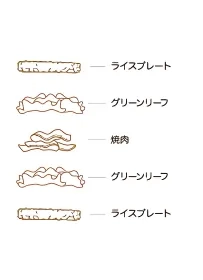 焼肉と特製たれを使ったライスバーガーの具材と層